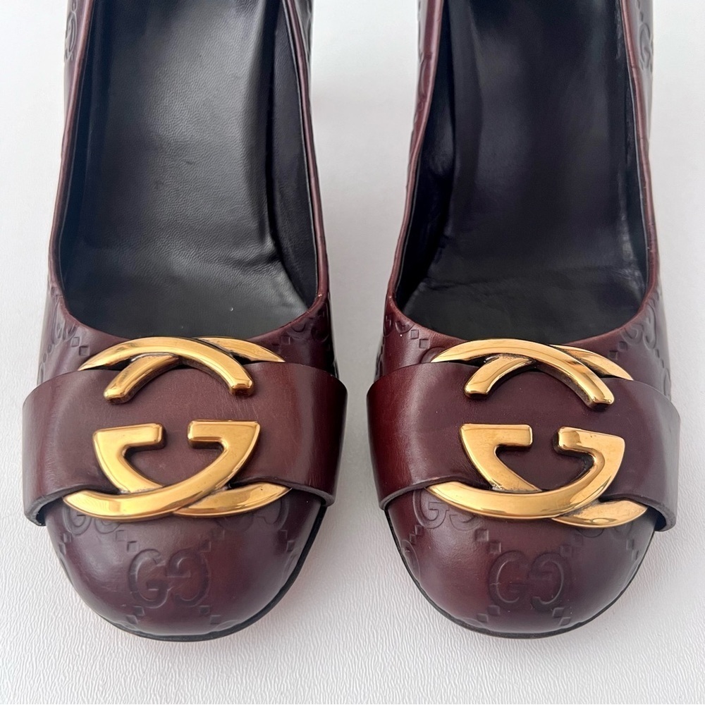 GUCCI | Brown Guccissima Leather Oversized Interlocking GG Logo Pumps Heels 39 - Picture 5 of 14